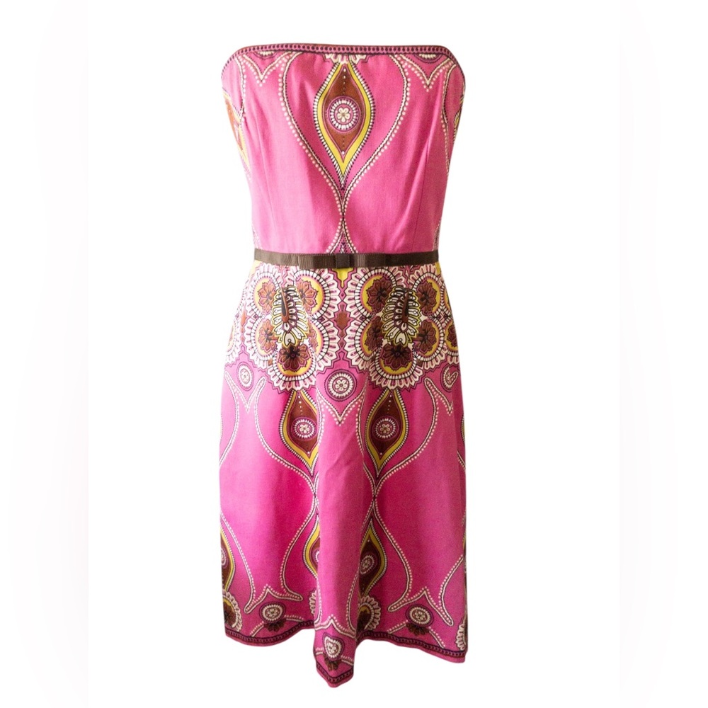 Vintage Laundry by Shelli Segal Pink Strapless Dress 90s SZ  8 Paisley Retro - Picture 3 of 14